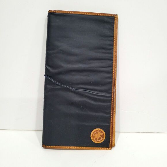 Hunting World Black Tan Wallet Long Checkbook Card Holder Leather Bifold Italian - Picture 1 of 11